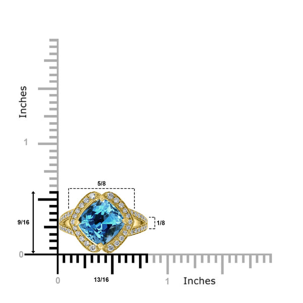 3.12ct Aquamarine Ring with 0.42tct Diamonds set in 14K Yellow Gold