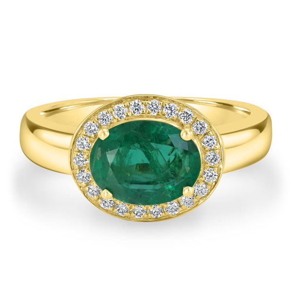 1.31ct Emerald Ring with 0.38tct Diamonds set in 14K Yellow Gold