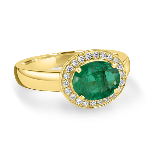 1.31ct Emerald Ring with 0.38tct Diamonds set in 14K Yellow Gold