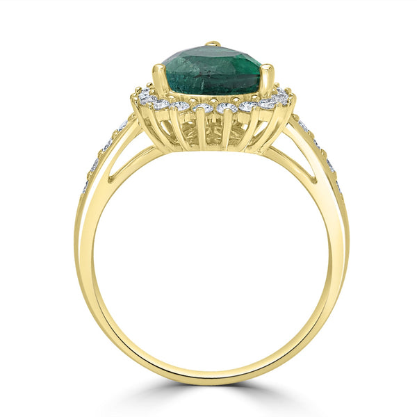 2.1ct  Emerald Rings with 0.45tct Diamond set in 18K Yellow Gold