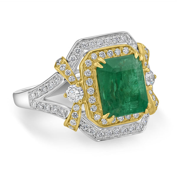 2.65ct Emerald Ring with 0.62tct Diamonds set in 18K Two Tone Gold