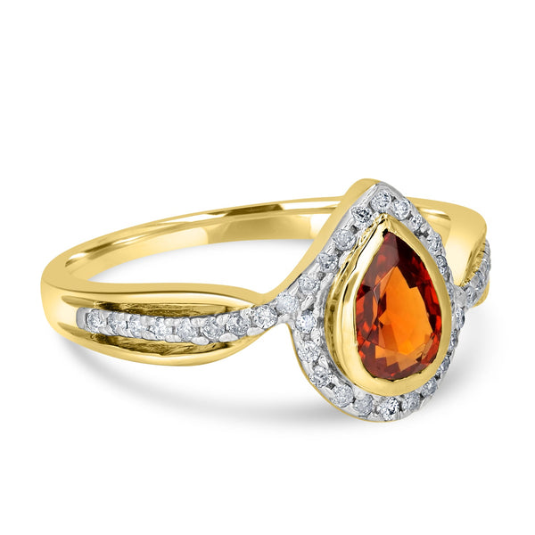 1.40ct Spessartite Garnet Ring with 0.19tct Diamonds set in 14K Yellow Gold