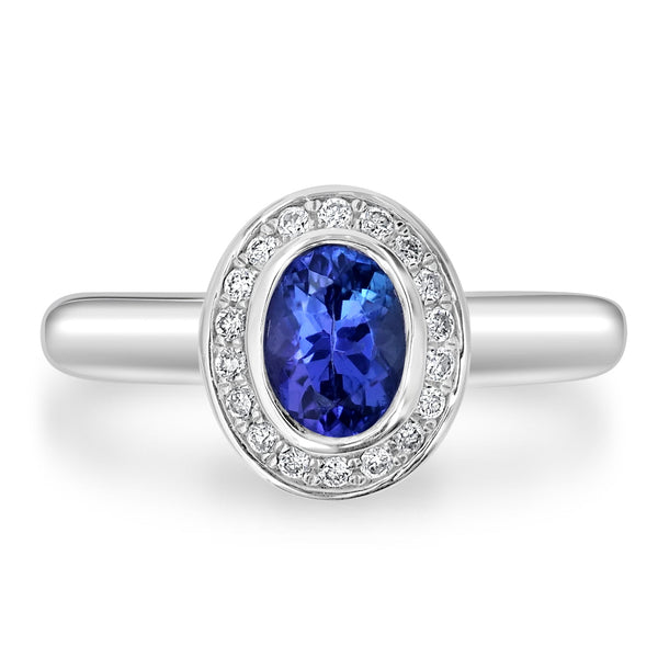 0.93ct Tanzanite Ring with 0.14tct Diamonds set in 14K White Gold