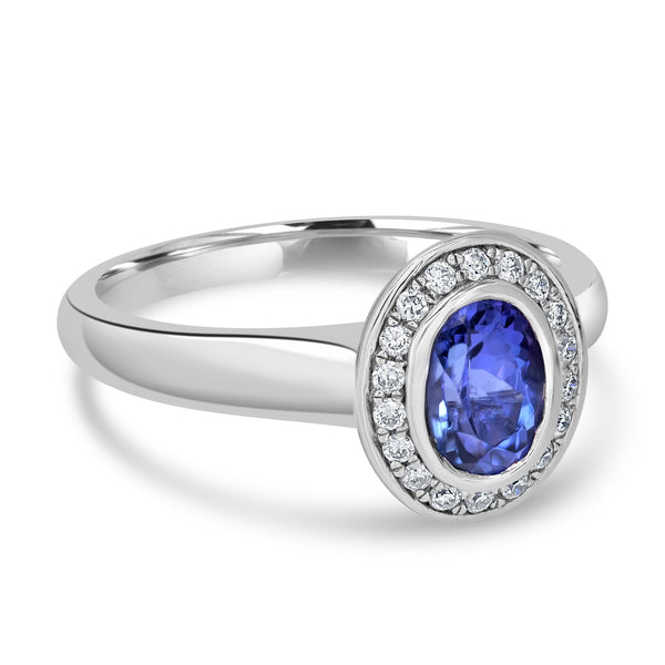 0.93ct Tanzanite Ring with 0.14tct Diamonds set in 14K White Gold