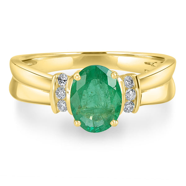 0.96ct Emerald Ring with 0.09tct Diamonds set in 14K Yellow Gold