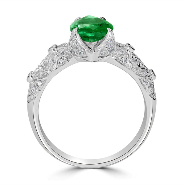 1.39ct Emerald Ring with 0.31tct Diamonds set in 14K White Gold