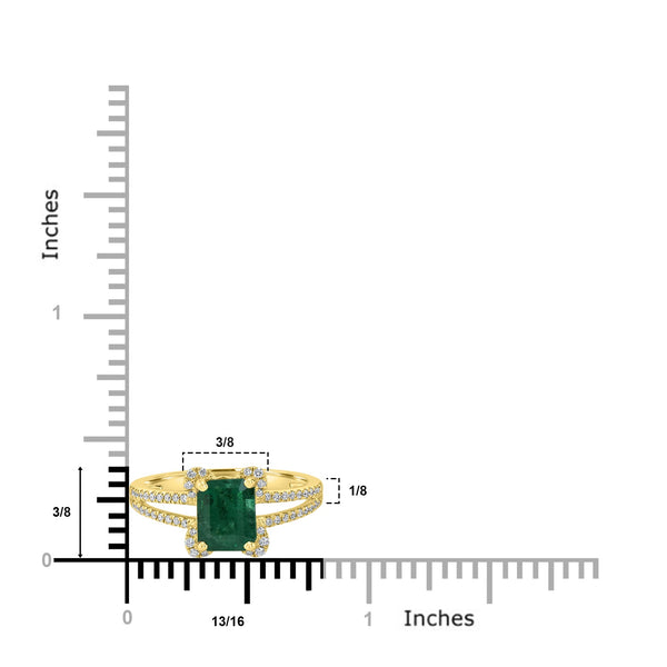 1.53ct  Emerald Rings with 0.2tct Diamond set in 14K Yellow Gold