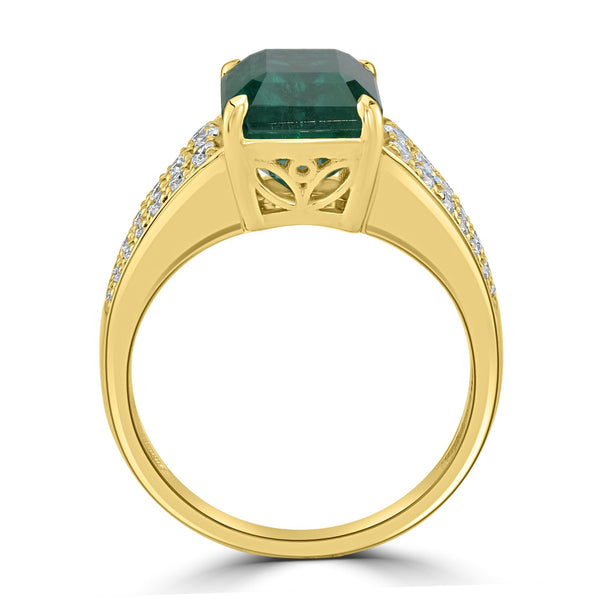 3.75ct Emerald Ring with 0.43tct Diamonds set in 14K Yellow Gold