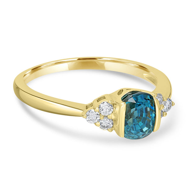 2.55ct Blue Zircon Ring with 0.21tct Diamonds set in 14K Yellow Gold