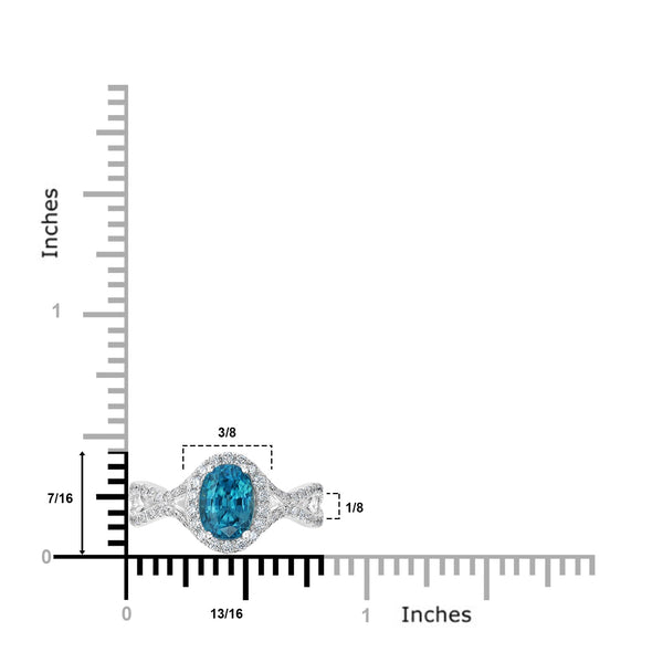 2.25ct Blue Zircon Ring with 0.45tct Diamonds set in 14K White Gold