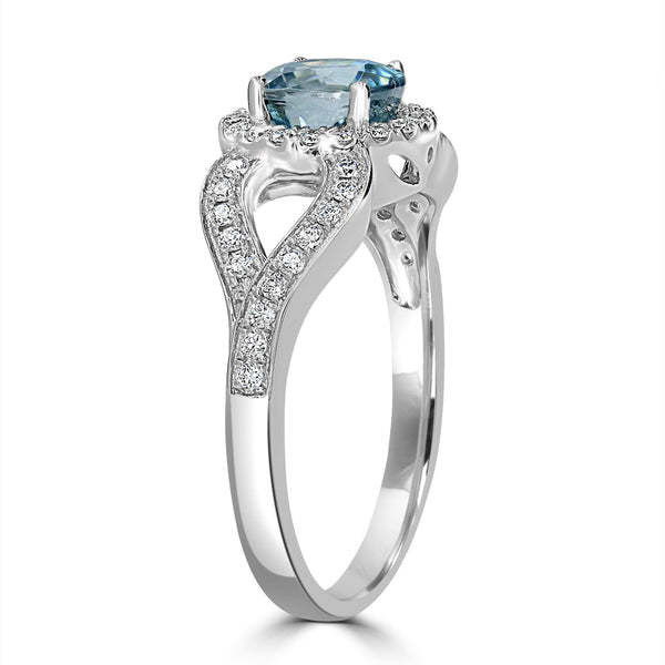 2.05ct Blue Zircon Ring with 0.28tct Diamonds set in 14K White Gold