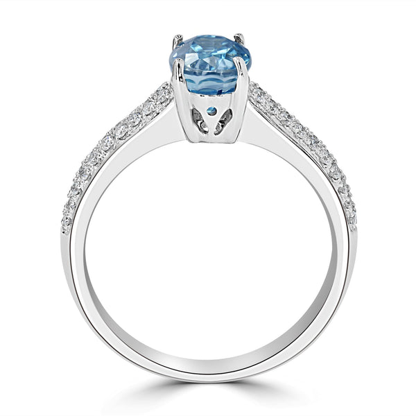 2.33ct Blue Zircon Ring with 0.22tct Diamonds set in 14K White Gold