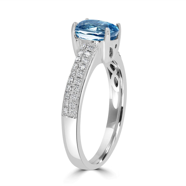 2.33ct Blue Zircon Ring with 0.22tct Diamonds set in 14K White Gold