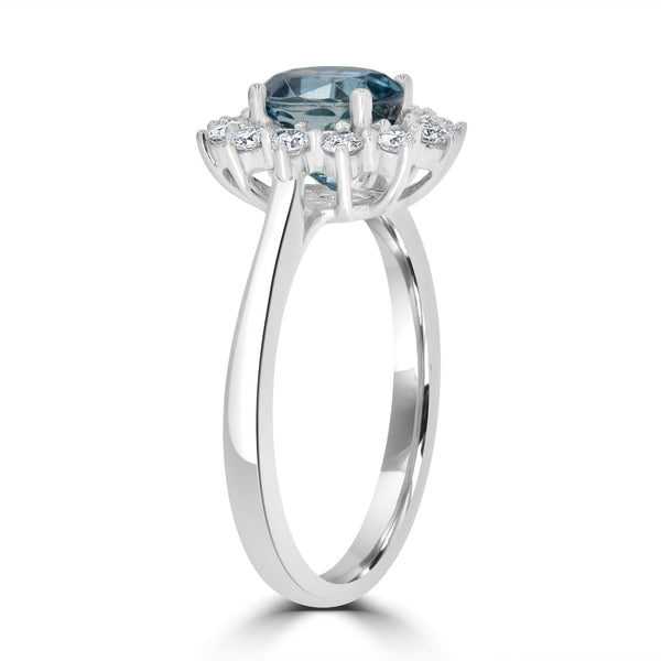 2.35ct Blue Zircon Ring with 0.34tct Diamonds set in 14K White Gold