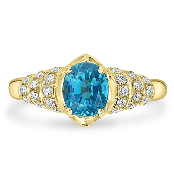 2.86ct Blue Zircon Ring with 0.31tct Diamonds set in 14K Yellow Gold