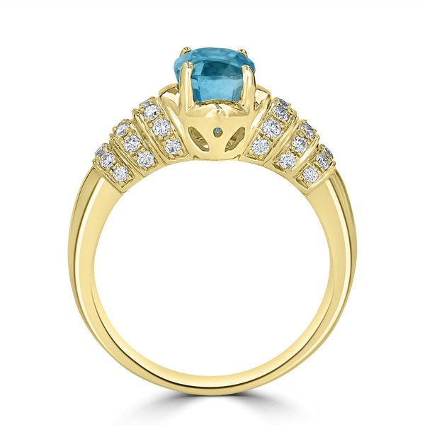 2.86ct Blue Zircon Ring with 0.31tct Diamonds set in 14K Yellow Gold