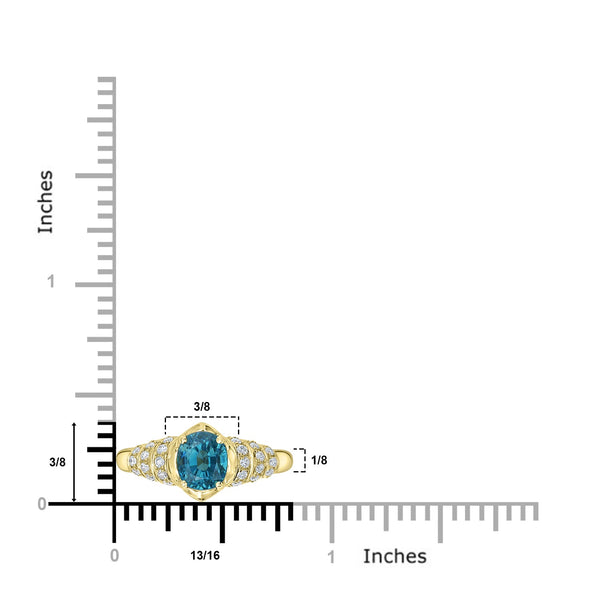 2.86ct Blue Zircon Ring with 0.31tct Diamonds set in 14K Yellow Gold