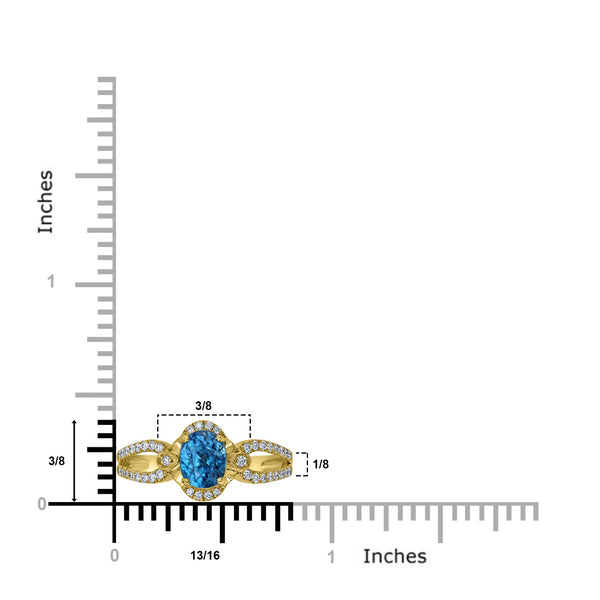 2.14ct Blue Zircon Ring with 0.24tct Diamonds set in 14K Yellow Gold