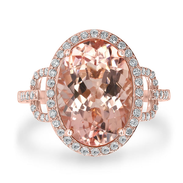 5.69ct Morganite Ring with 0.44tct Diamonds set in 14K Rose Gold