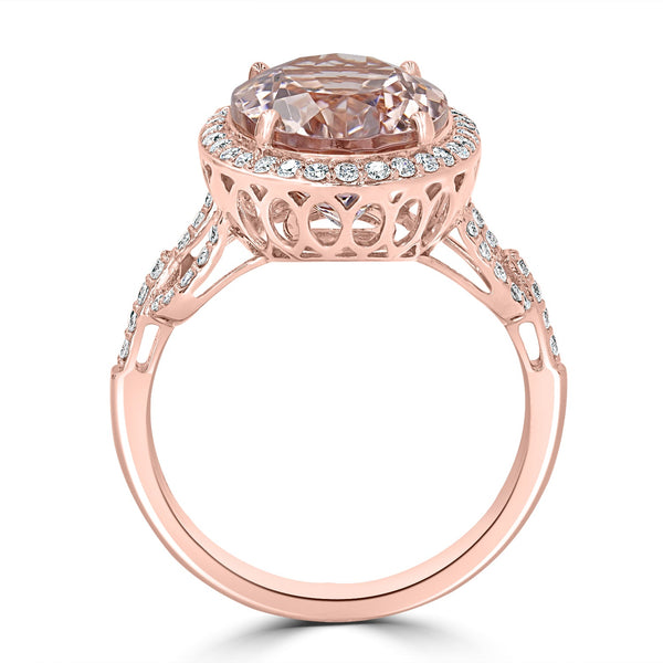 5.69ct Morganite Ring with 0.44tct Diamonds set in 14K Rose Gold