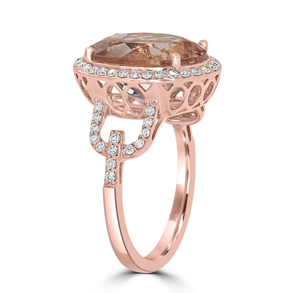 5.69ct Morganite Ring with 0.44tct Diamonds set in 14K Rose Gold