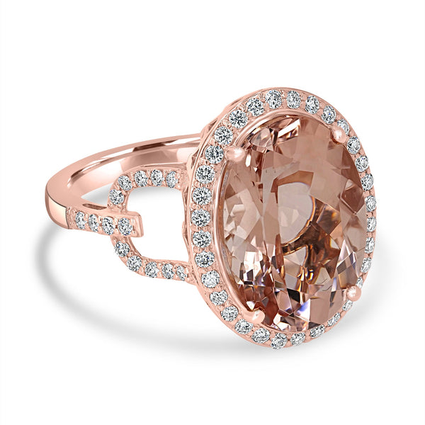 5.69ct Morganite Ring with 0.44tct Diamonds set in 14K Rose Gold