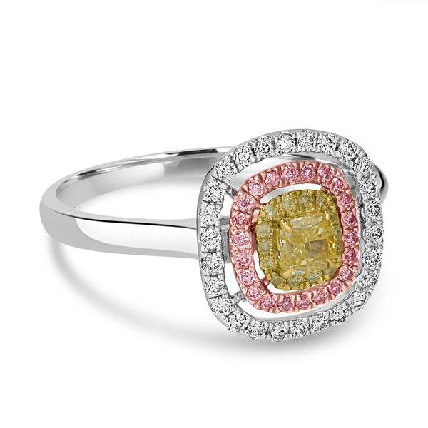 0.27ct Yellow Diamond Ring with 0.29tct Diamonds set in 18K Two Tone Gold