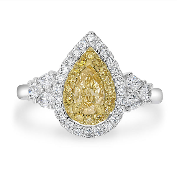 0.51tct Yellow Diamonds Rings with 0.82tct white diamonds set in 14kt two tone gold