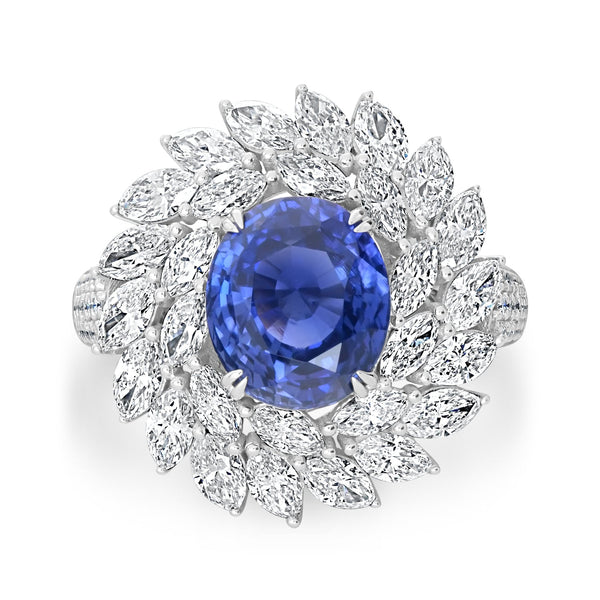 4.91ct Sapphire Ring with 2.38tct Diamonds set in 18K White Gold