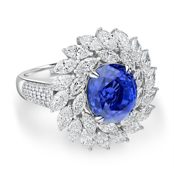 4.91ct Sapphire Ring with 2.38tct Diamonds set in 18K White Gold