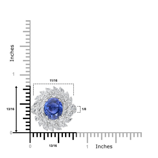 4.91ct Sapphire Ring with 2.38tct Diamonds set in 18K White Gold