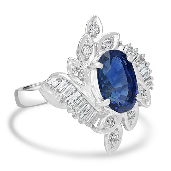 2.6ct Blue Sapphire Rings with 0.55tct Diamond set in Platinum White Gold