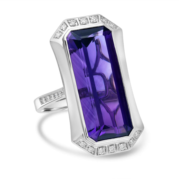 15.46ct Amethyst Rings with 0.27tct Diamond set in 18K White Gold