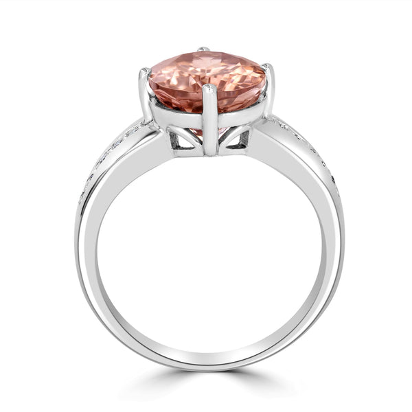 6.98ct Pink Zircon Ring with 0.1tct Diamonds set in 14K White Gold