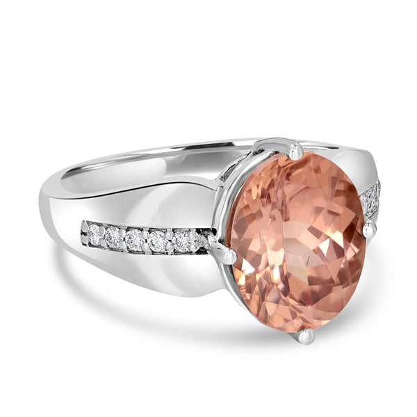 6.98ct Pink Zircon Ring with 0.1tct Diamonds set in 14K White Gold