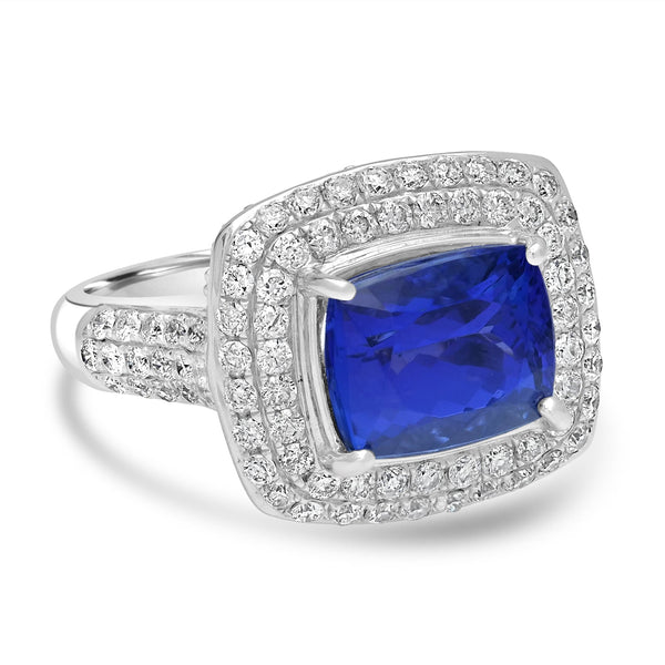 4.23ct Tanzanite Rings with 1.54tct Diamond set in 14K White Gold