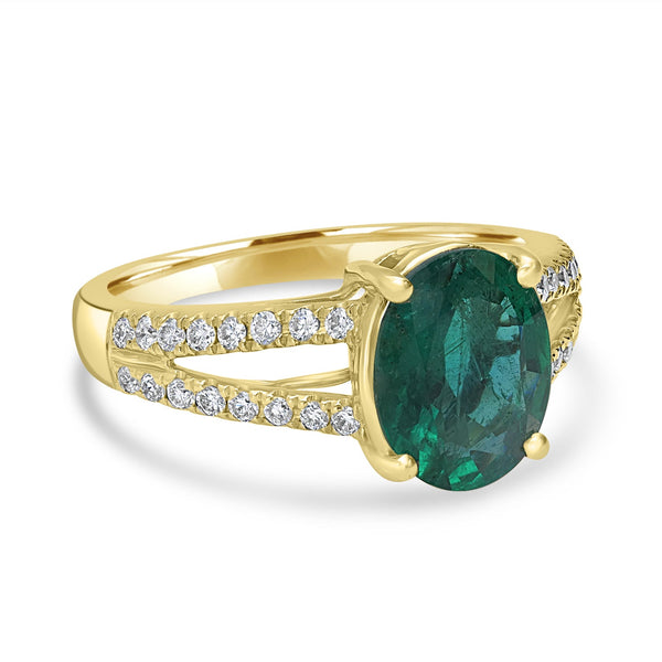 1.92ct  Emerald Rings with 0.31tct Diamond set in 14K Yellow Gold