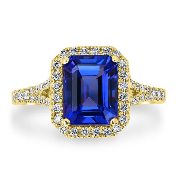 2.46ct Tanzanite Ring with 0.33tct Diamonds set in 14K Yellow Gold