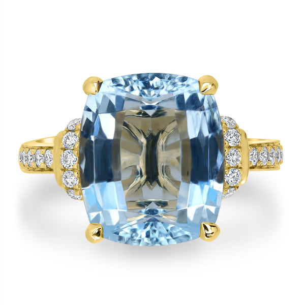 5.39ct  Aquamarine Rings with 0.25tct Diamond set in 14K Yellow Gold