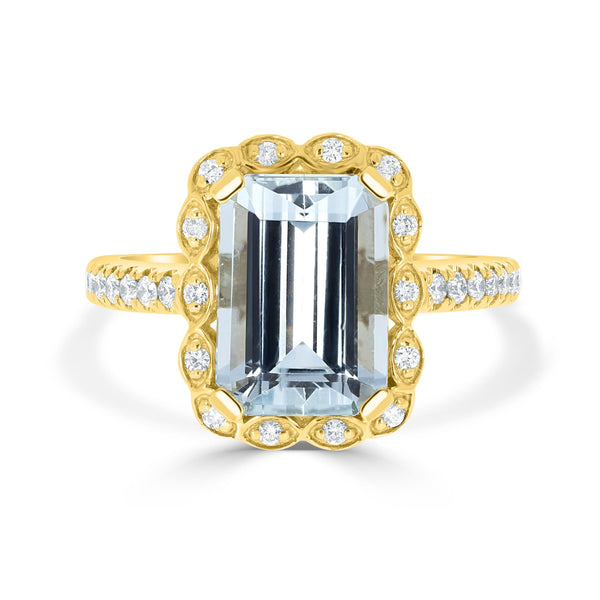 3.42ct Aquamarine Rings with 0.29tct Diamond set in 14K Yellow Gold