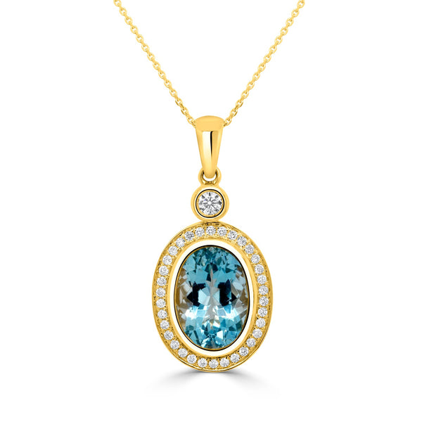 4.61ct Aquamarine Pendant with 0.36tct Diamonds set in 14K Yellow Gold