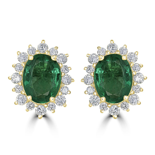 3.03tct Emerald Earring with 0.76tct Diamonds set in 18K Yellow Gold