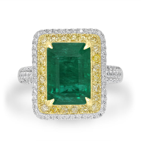 5.53ct Emerald Rings with 0.87tct Diamond set in 18K White Gold