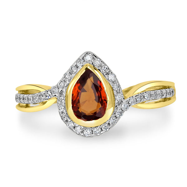 1.40ct Spessartite Garnet Ring with 0.19tct Diamonds set in 14K Yellow Gold