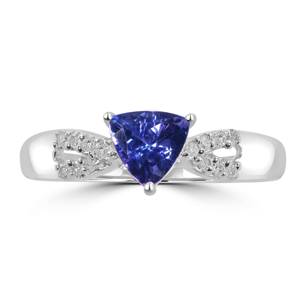 0.8ct Tanzanite Rings with 0.09tct Diamond set in 14K White Gold