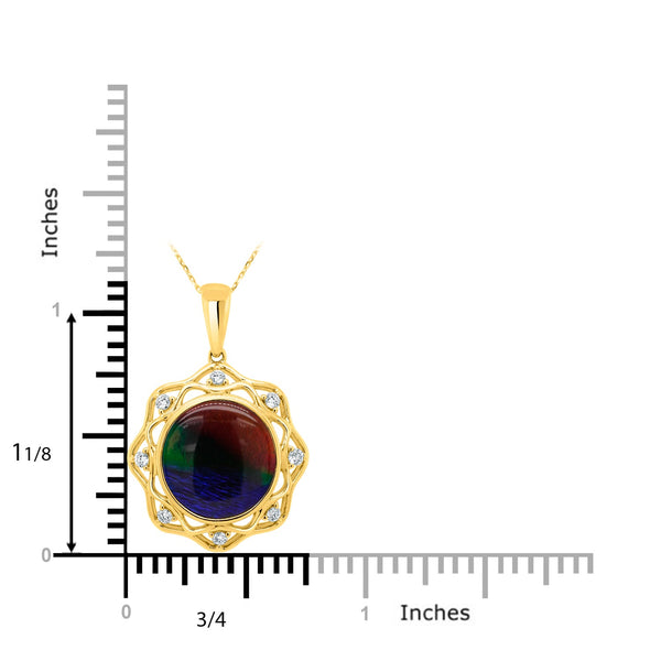 2.99ct Ammolite Pendant with 0.14tct Diamonds set in 14K Yellow Gold