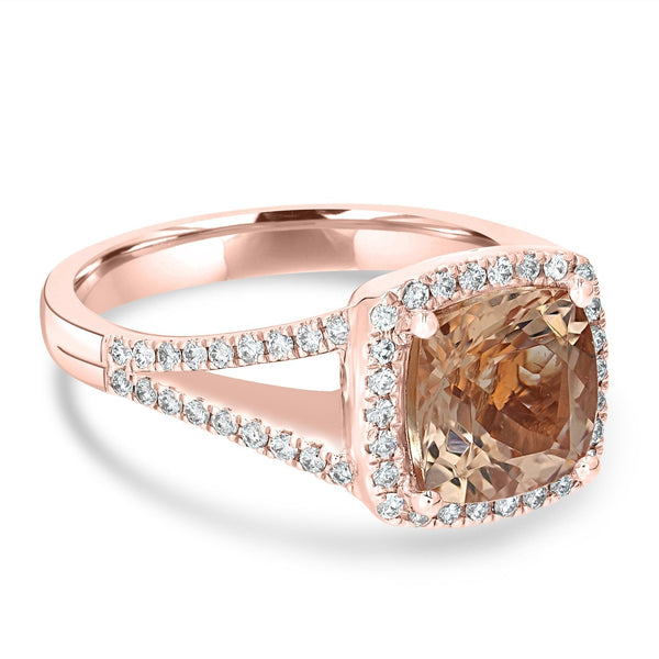 2.27ct Morganite Ring with 0.32tct Diamonds set in 14K Rose Gold