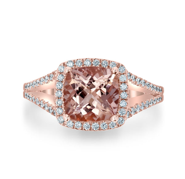 2.27ct Morganite Ring with 0.32tct Diamonds set in 14K Rose Gold