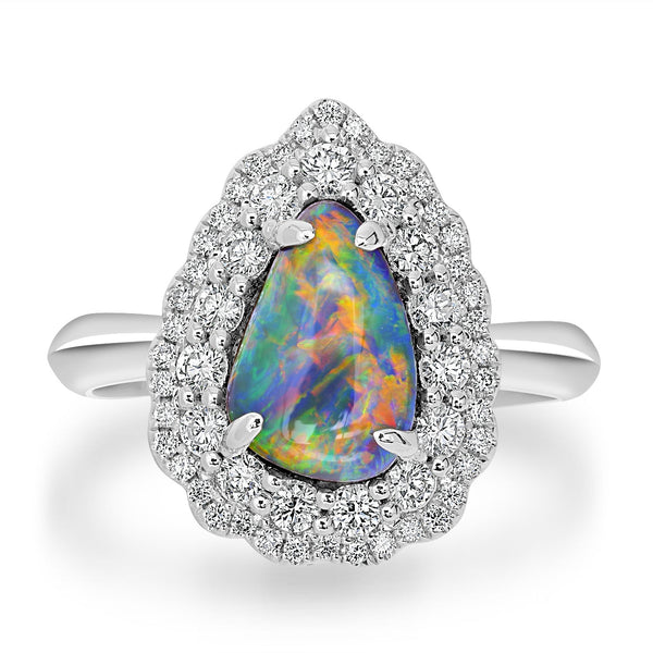 1.97ct  Opal Rings with 0.48tct Diamond set in 14K White Gold