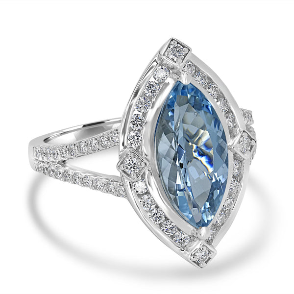 2.23ct Aquamarine Ring with 0.52tct Diamonds set in 14K White Gold